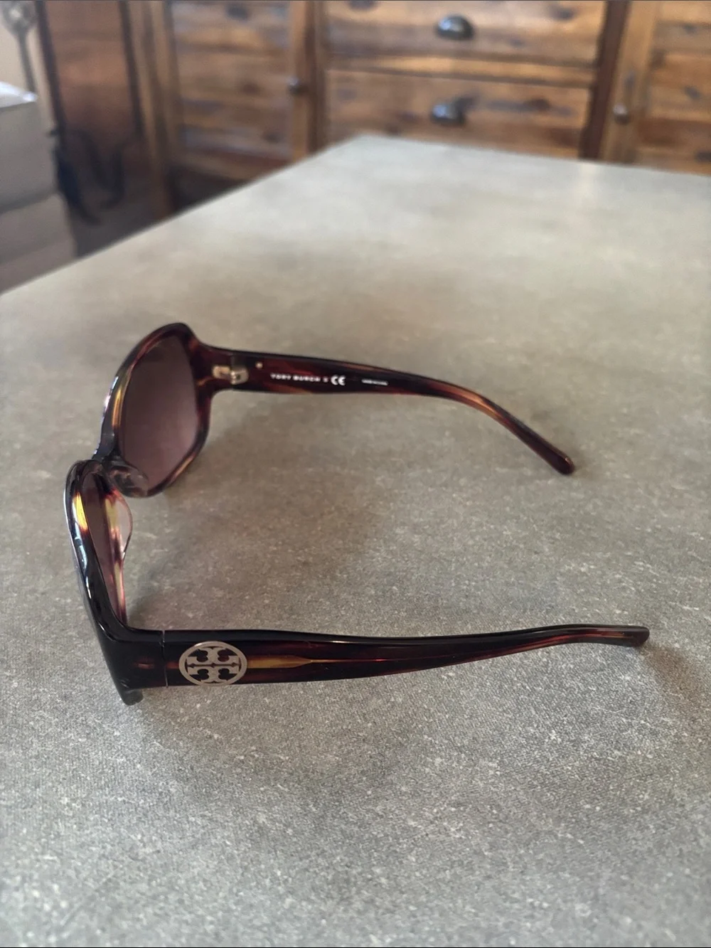 Tory Burch Orange Case with Burgundy Oversized Sunglasses